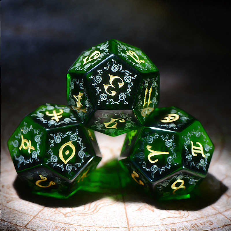 Engraved Gemstone Olivine Astrology Dice Set