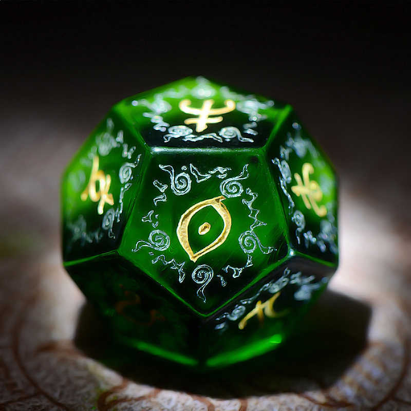 Engraved Gemstone Olivine Astrology Dice Set