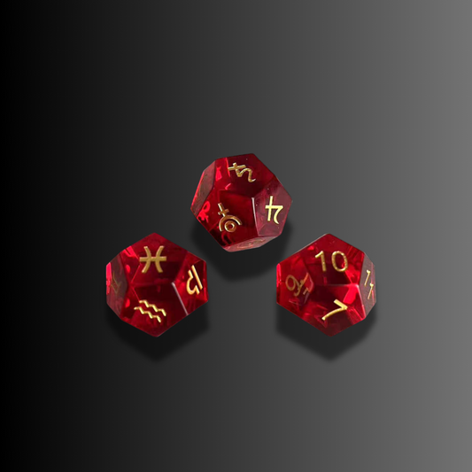 Red Colored Glaze Astrology Dice Set