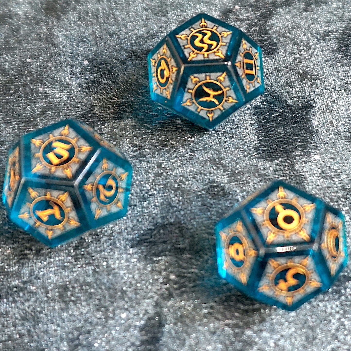 Engraved Blue Zircon Gemstone Astrology Dice Set