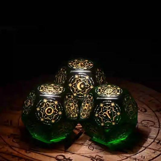 Engraved Gemstone Olivine Astrology Dice Set