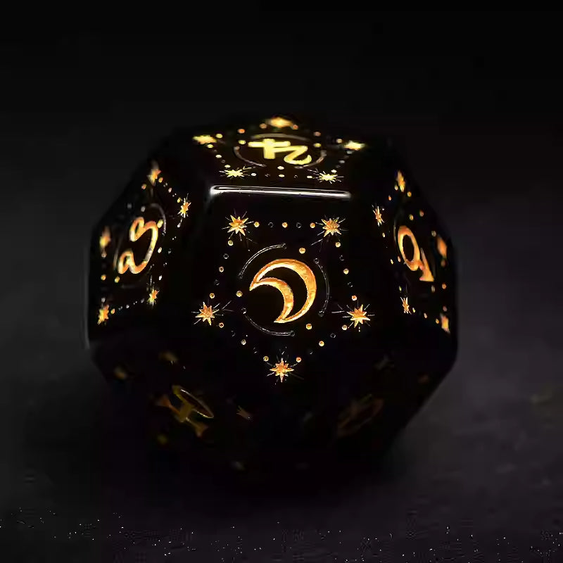 Engraved Obsidian Astrology Dice Set