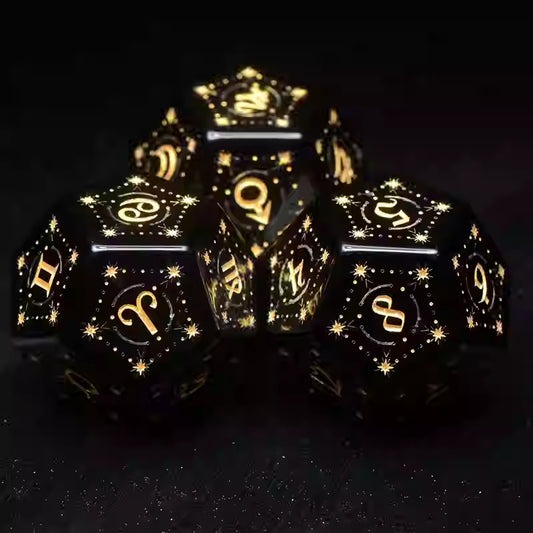 Engraved Obsidian Astrology Dice Set