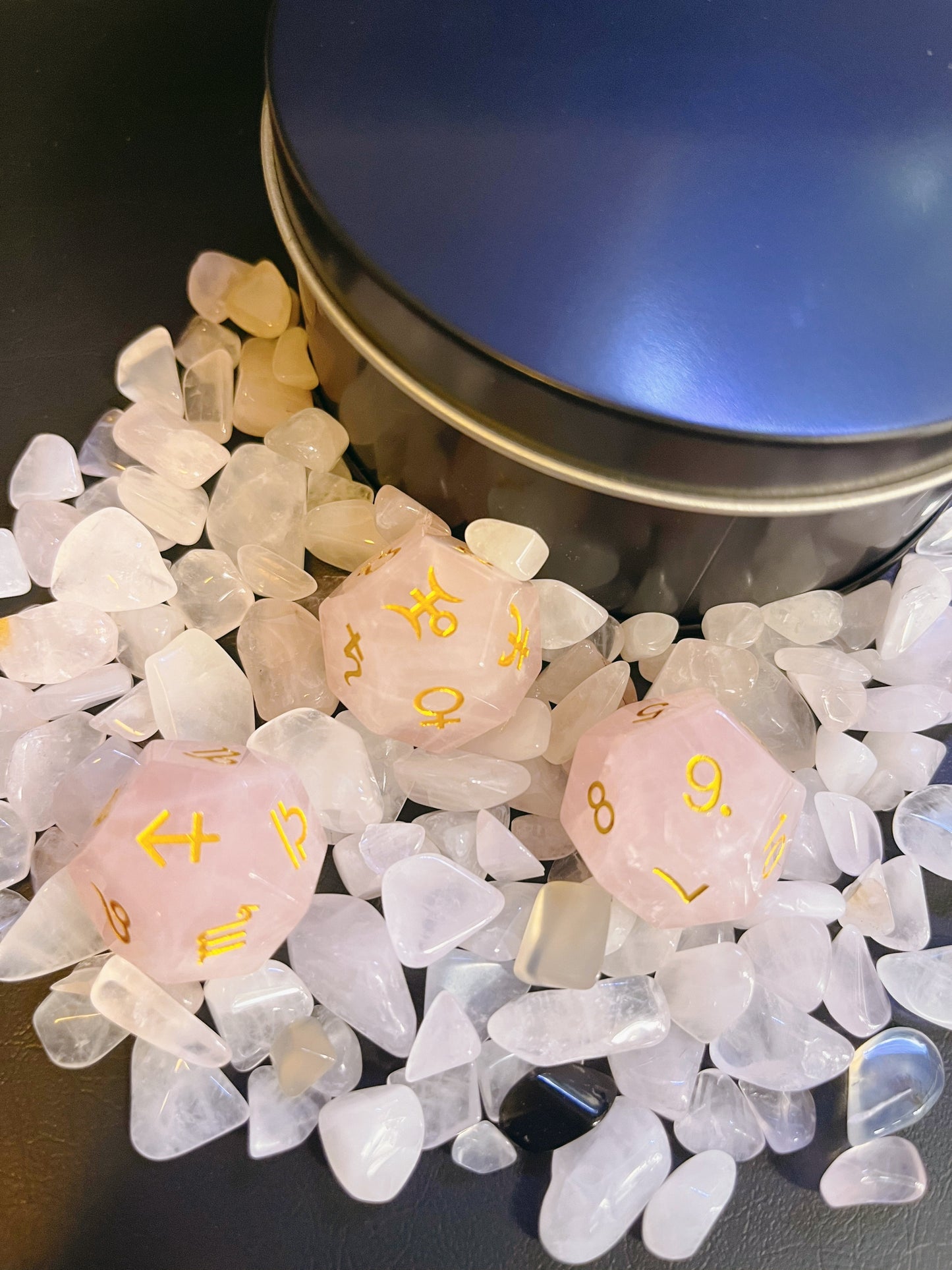 Rose Quartz Astrology Dice Set